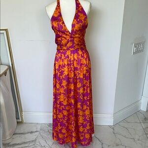 Maverick Skies Australia Floral Halter Maxi Dress - Purple and Orange